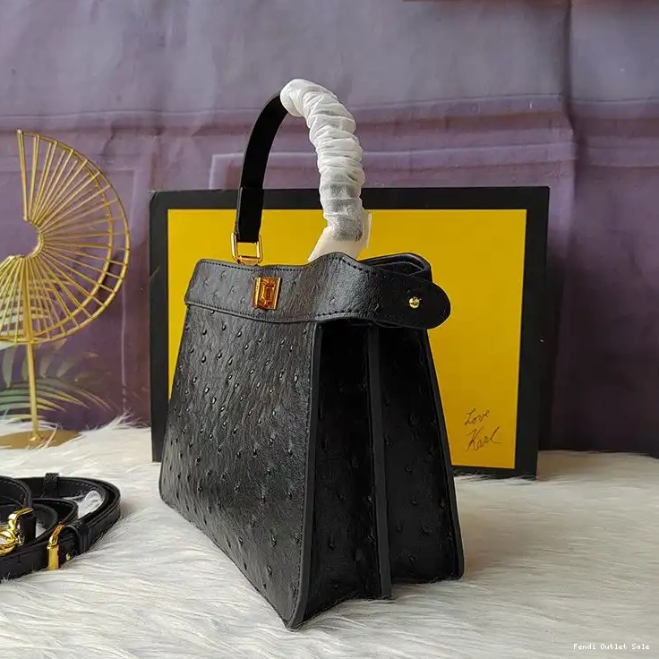 Cheap Black Fendi Peekaboo Bag ISeeU In Petite Ostrich Leather 0629